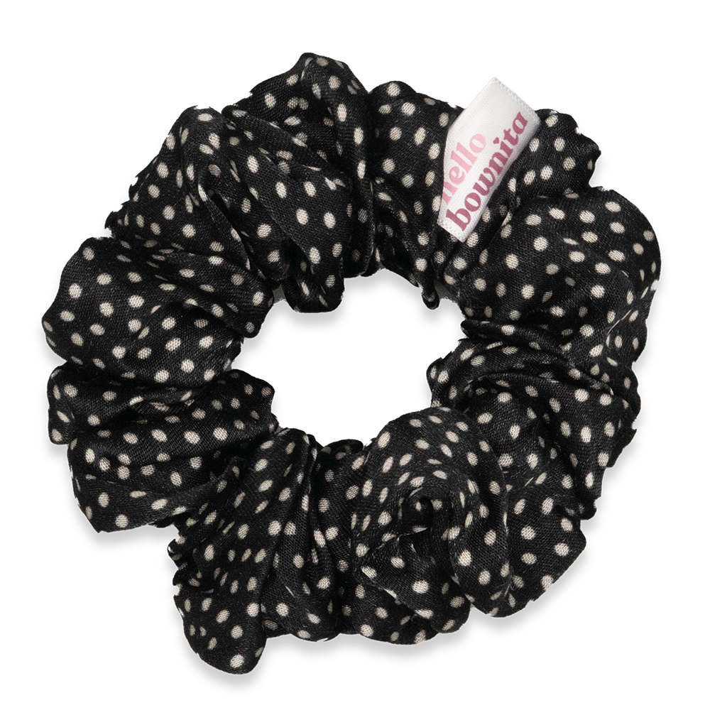 Black & White Polka Dot Satin Scrunchie