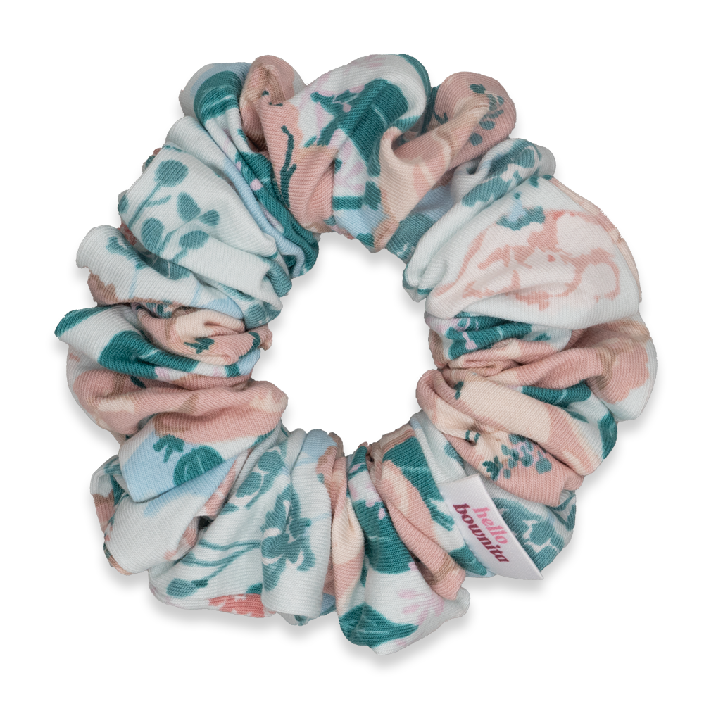 Teal Peonies Scrunchie