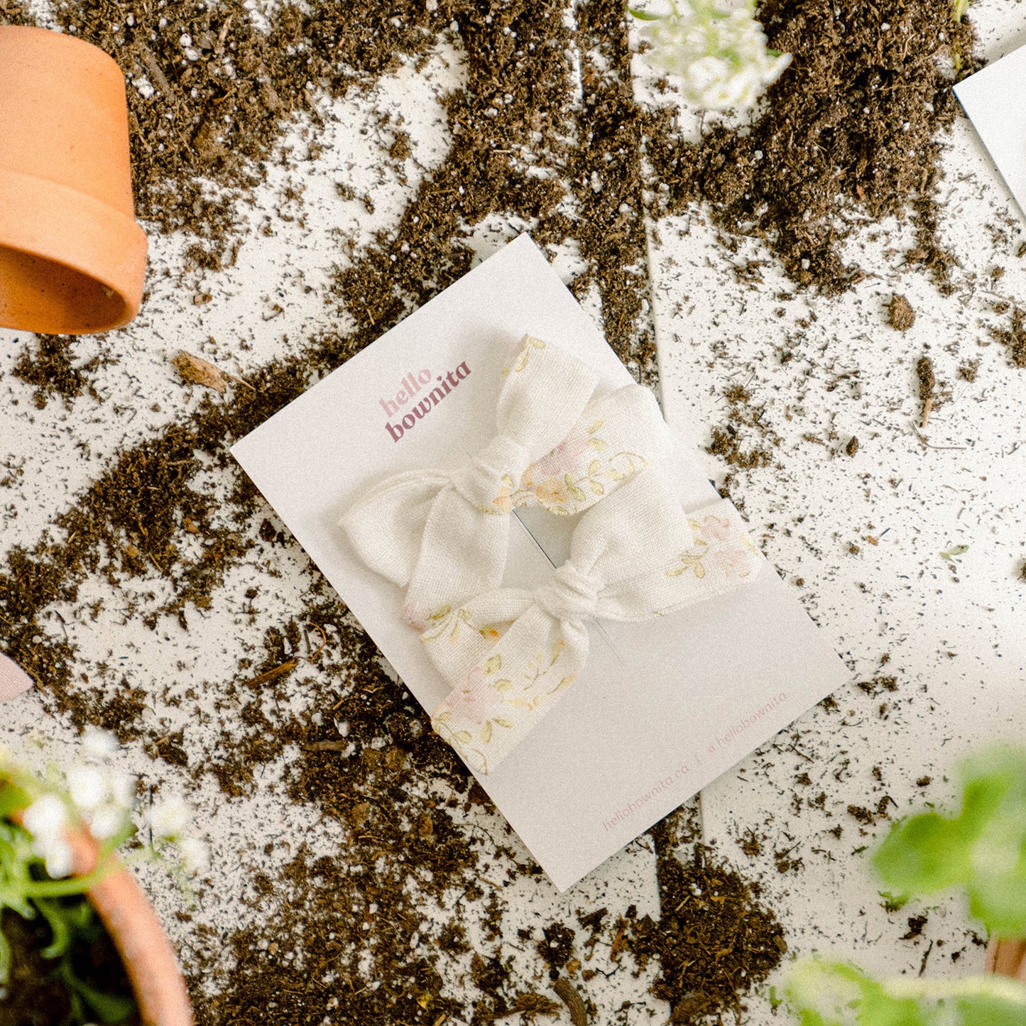 White Floral Linen Bow | Mommy & Me Collection
