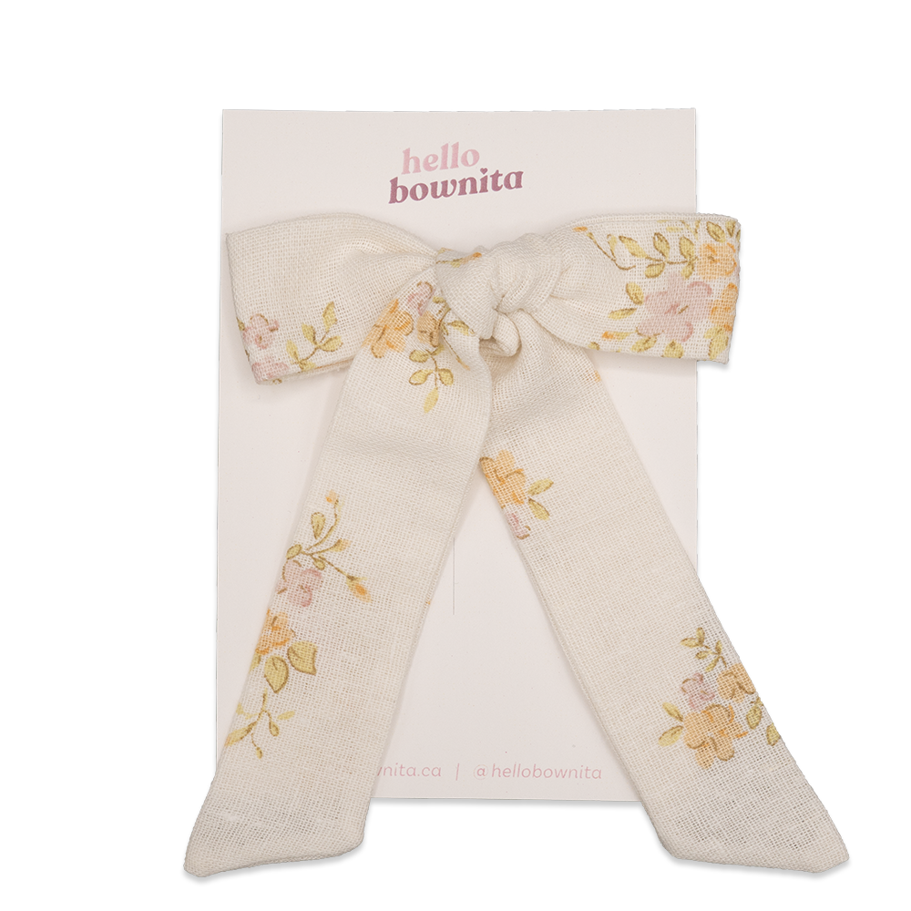 White Floral Linen Bow | Mommy & Me Collection