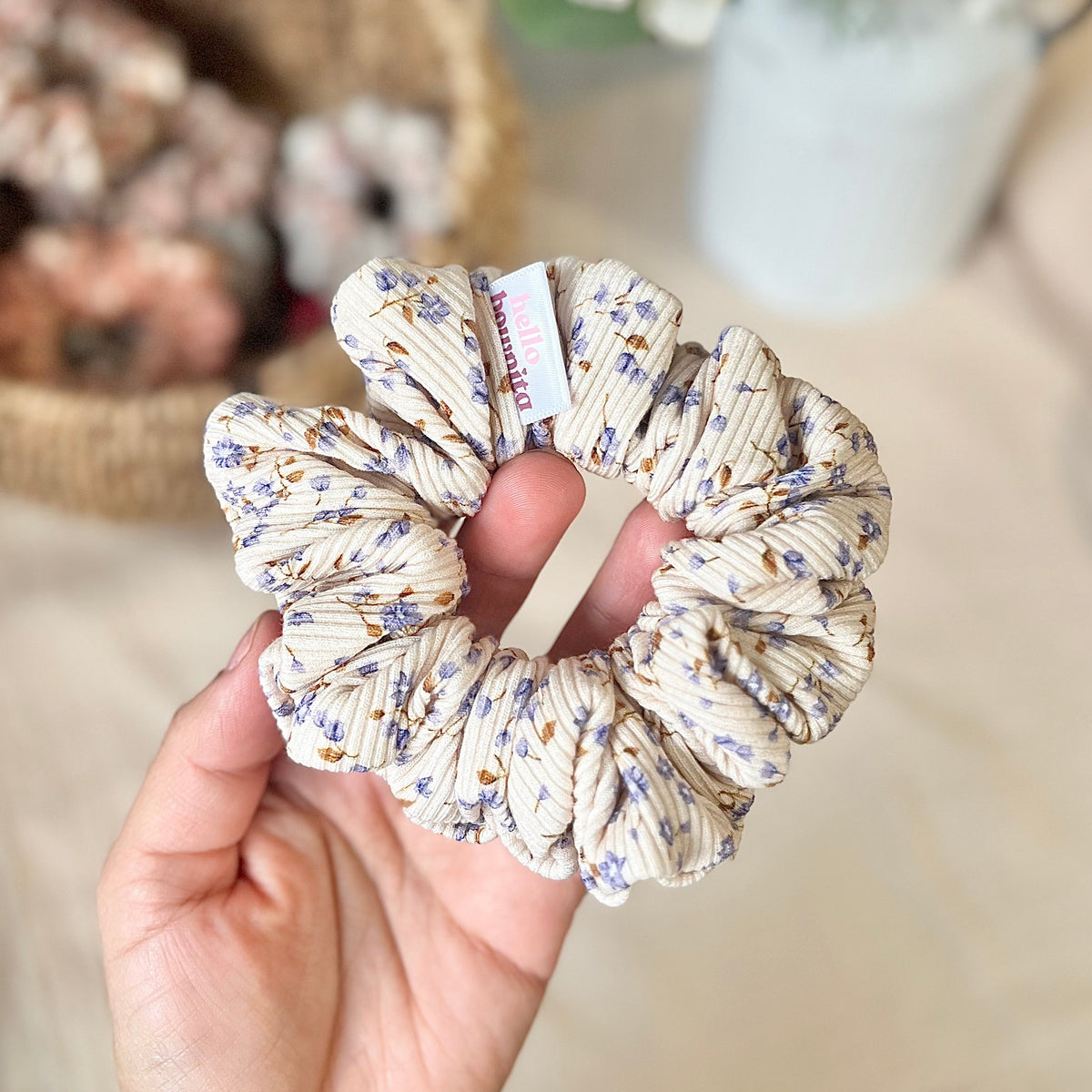 Delicate Flowers Ribbed Scrunchie | Everyday Collection