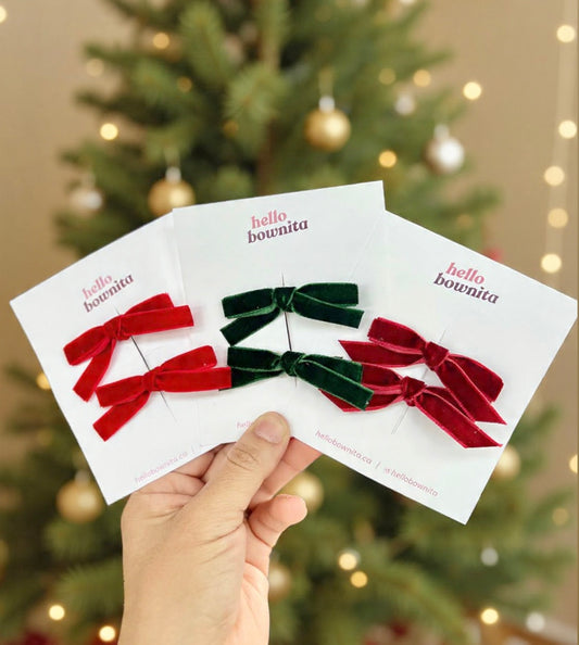 Bright Red Velvet Ribbon Pigtail Set | My First Bow Collection