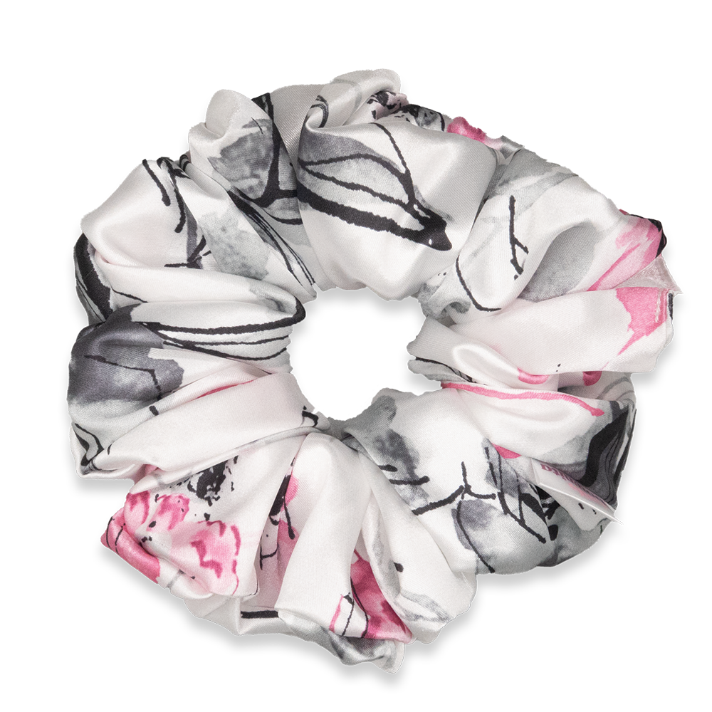 Pink & White Watercolour Satin Scrunchie