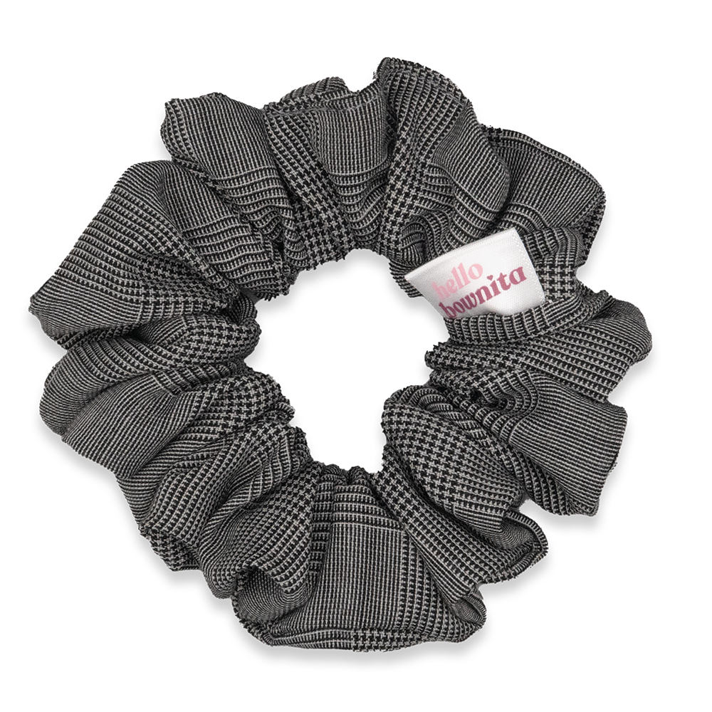 Grey Vintage Plaid Scrunchie