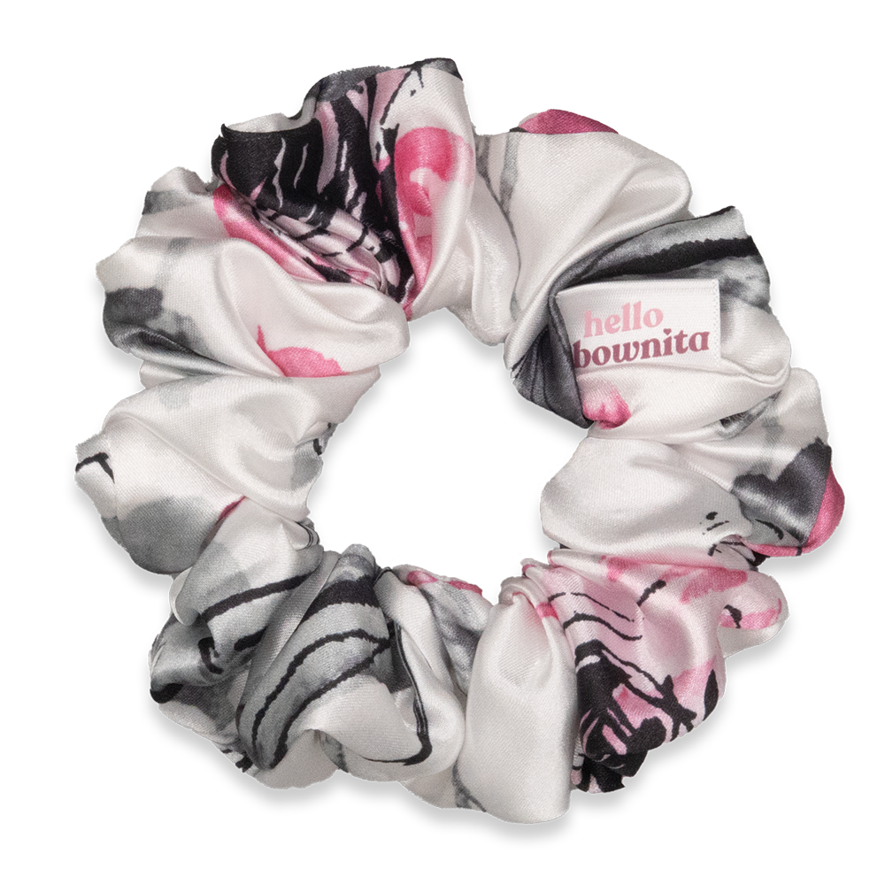 Pink & White Watercolour Satin Scrunchie