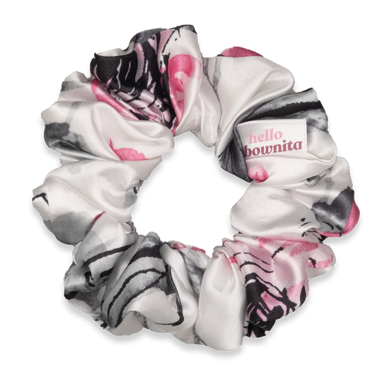 Pink & White Watercolour Satin Scrunchie