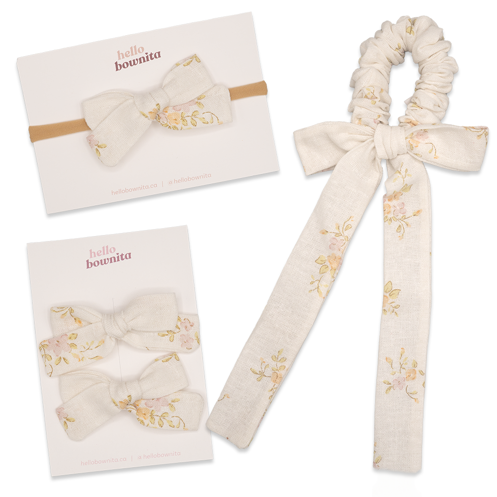 White Floral Linen Scrunchie | Mommy & Me Collection