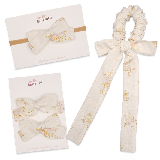 White Floral Linen Scrunchie | Mommy & Me Collection