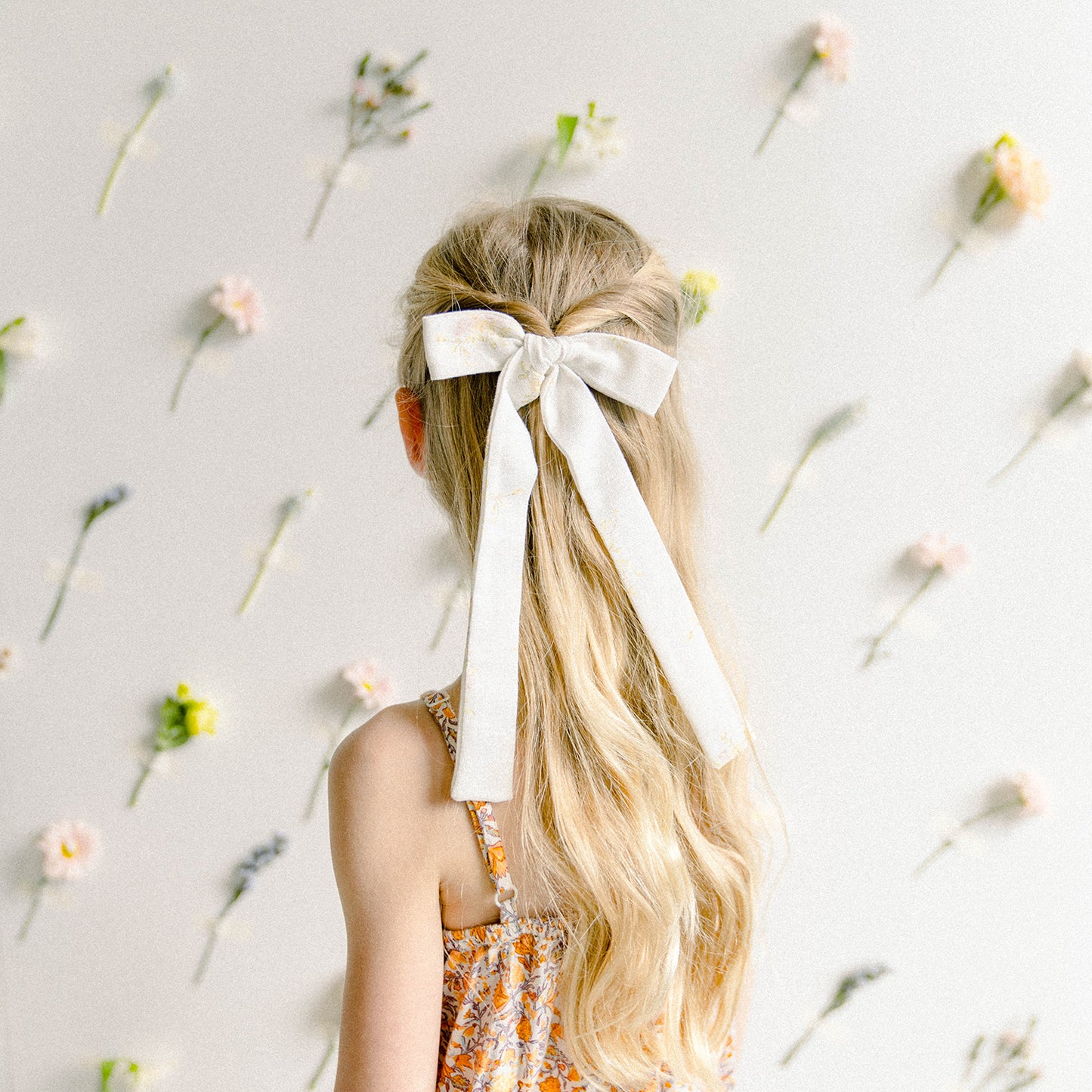 White Floral Linen Bow | Mommy & Me Collection